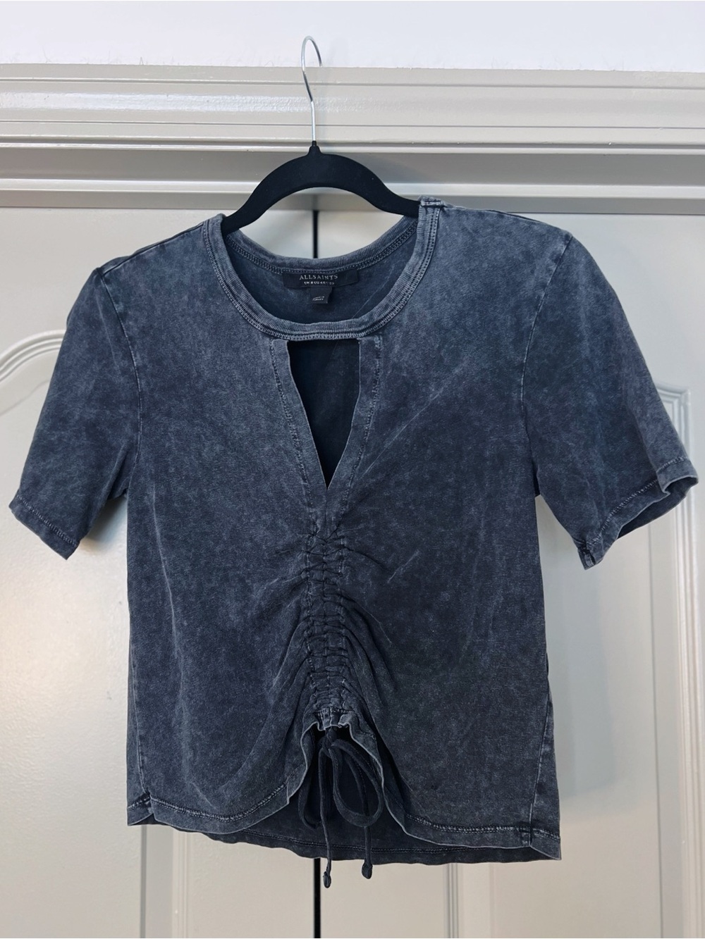 All Saints Acid Wash Ruched Cutout Top Y2K Grunge XS/S